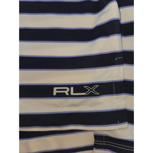 RLX Ralph Lauren Mens Striped Polo Shirt Large Navy Short Sleeve - Picture 6 of 7